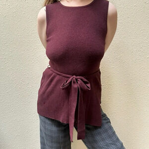 Ady P Soft Wine Red Wrap Tie Front High Neck Sweater Tunic Tank Top Medium